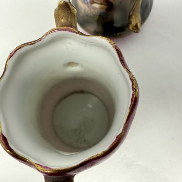 Lot 2 Antique Porcelain Decorative Cups Vases with Gold Trim Hand Painted Scene - Picture 9 of 10